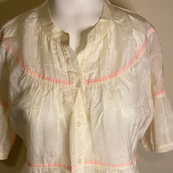 J. Crew Cream Blouse with Pink Accents Sz 4 Cotton & Silk - Picture 2 of 10